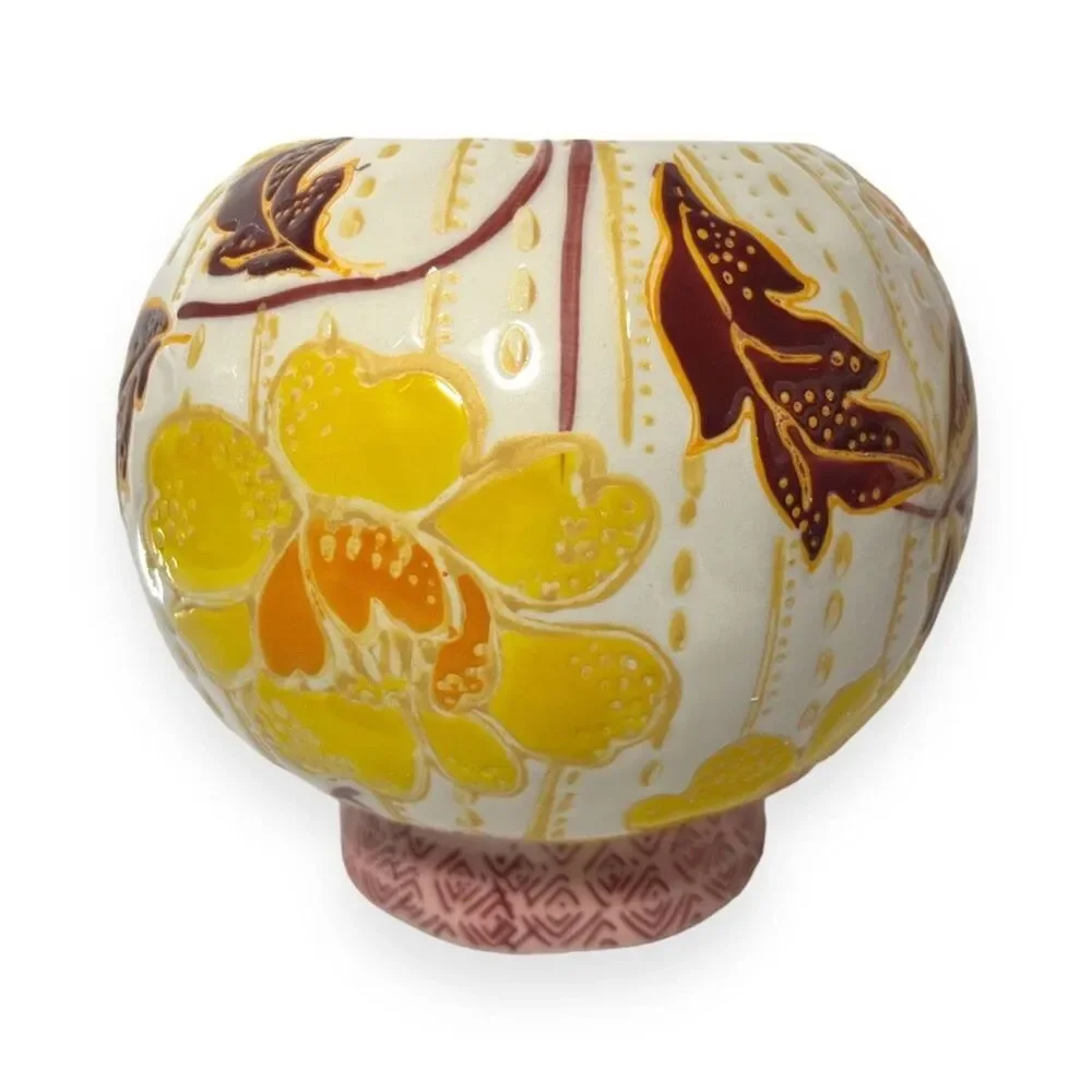 Anthropologie Zahara Orange‎ Pink Embossed Floral 5X5.5